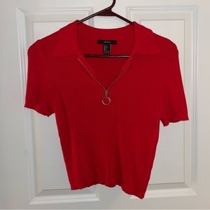 Forever 21 red v neck crop top with zipper